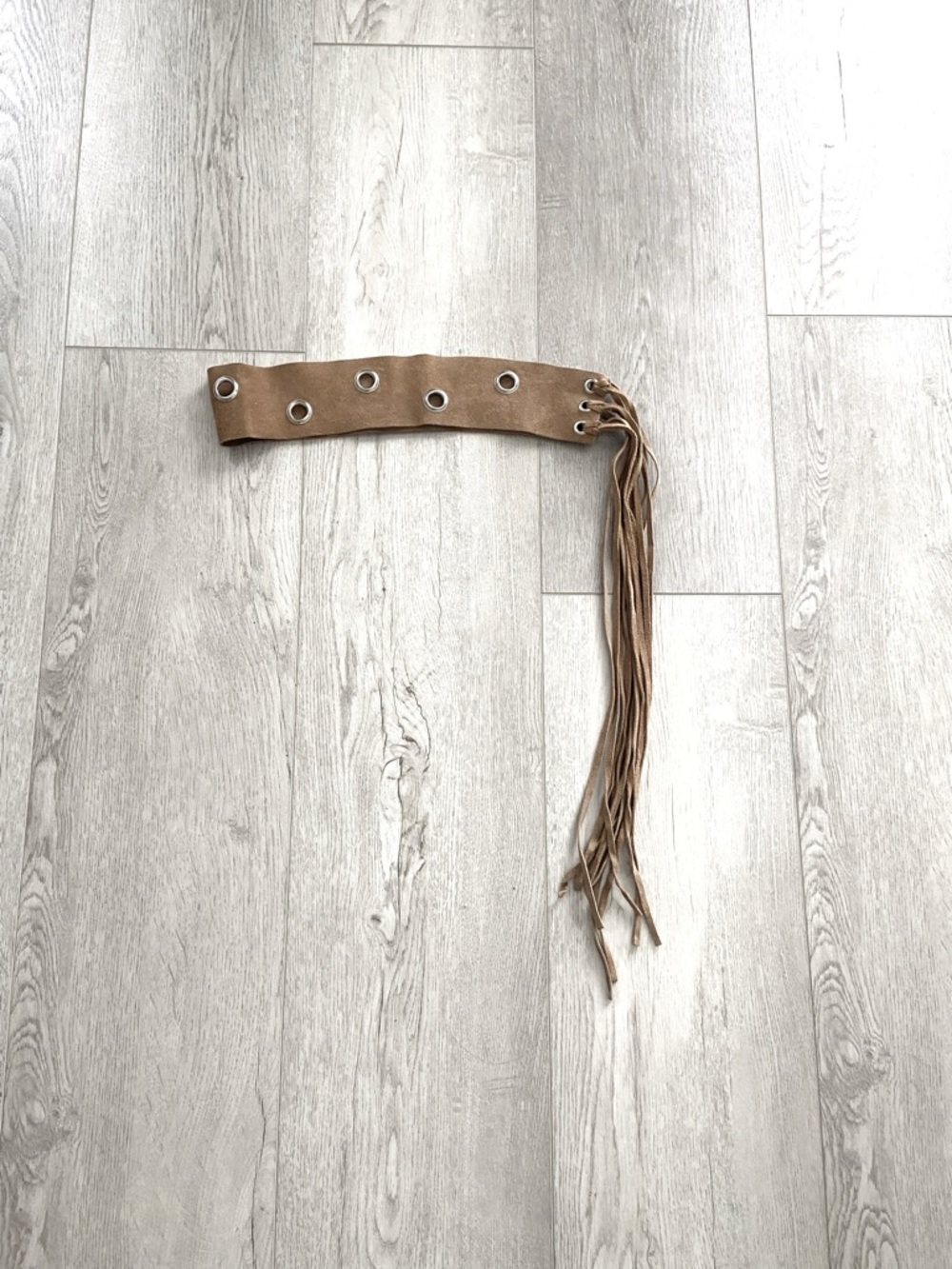 Fringed Suede Waist Belt in Taupe
